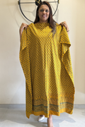Pure Cotton Ajrak Suit Set With cutwork Bottom - Mustard Yellow
