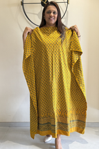 Pure Cotton Ajrak Suit Set With cutwork Bottom - Mustard Yellow