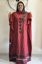Pure Cotton Ajrak Suit Set With cutwork Bottom- Maroon