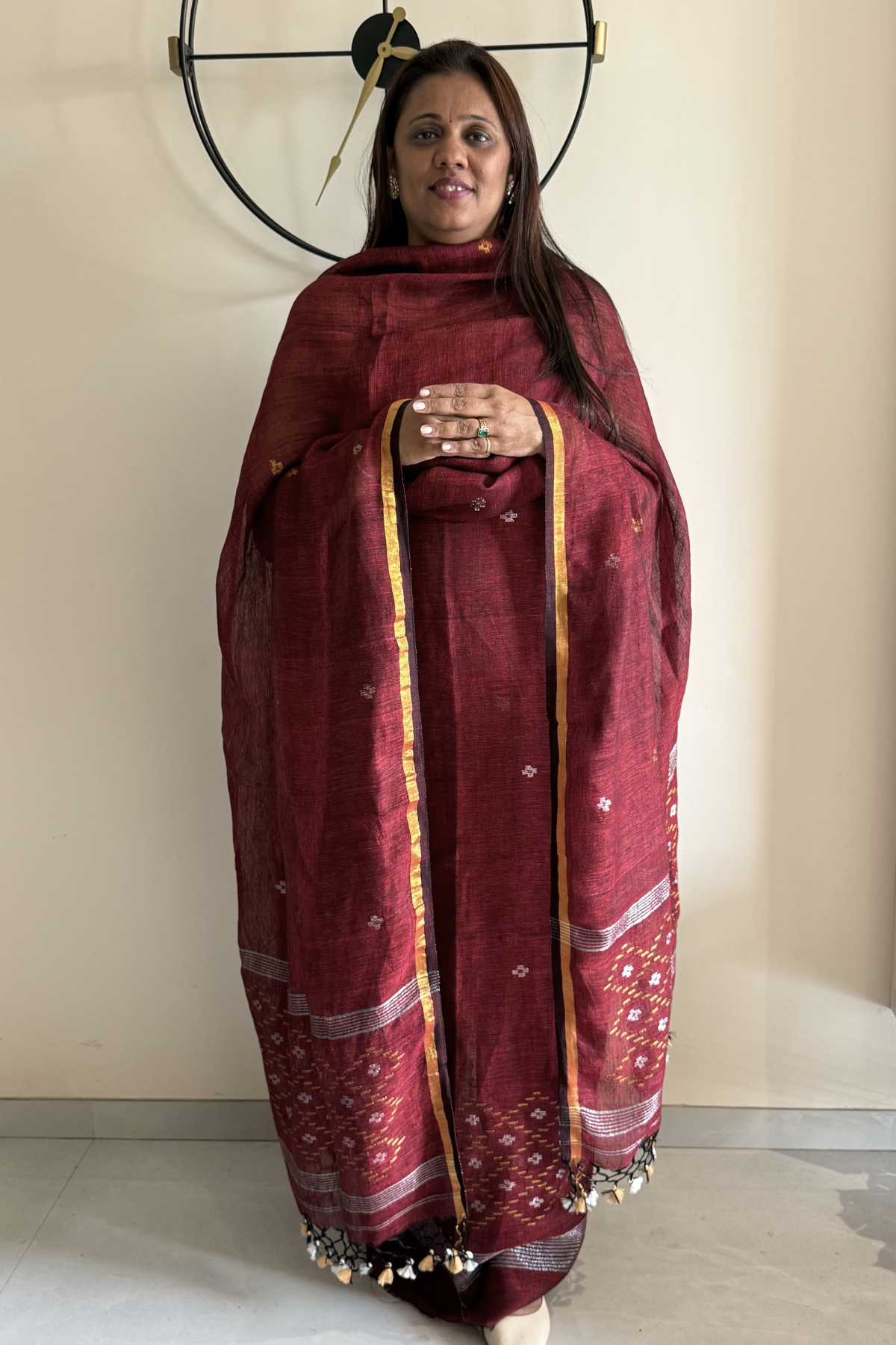 Linen Jamdani 2 Pc Set – Maroon