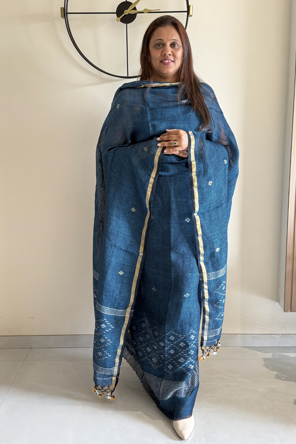 Linen Jamdani 2 Pc Set – Peacock Blue