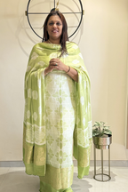 Pure Needle Shibori 3 Pc Suit with Lagadi Patta Border – Light Green