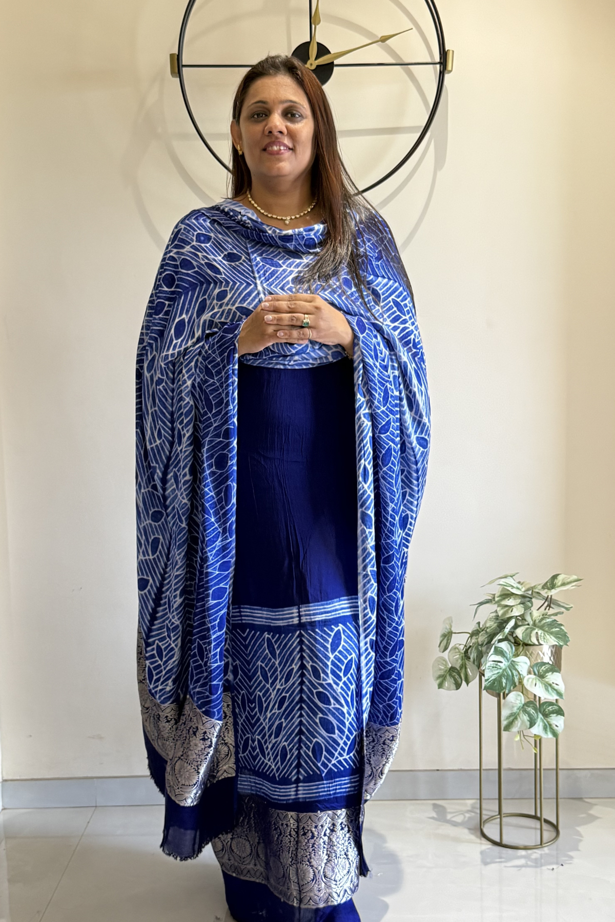 Pure Needle Shibori 3 Pc Suit with Lagadi Patta Border – Blue