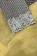 Natural Dye Pashmina Suit With cutwork - Mustard Yellow & Black