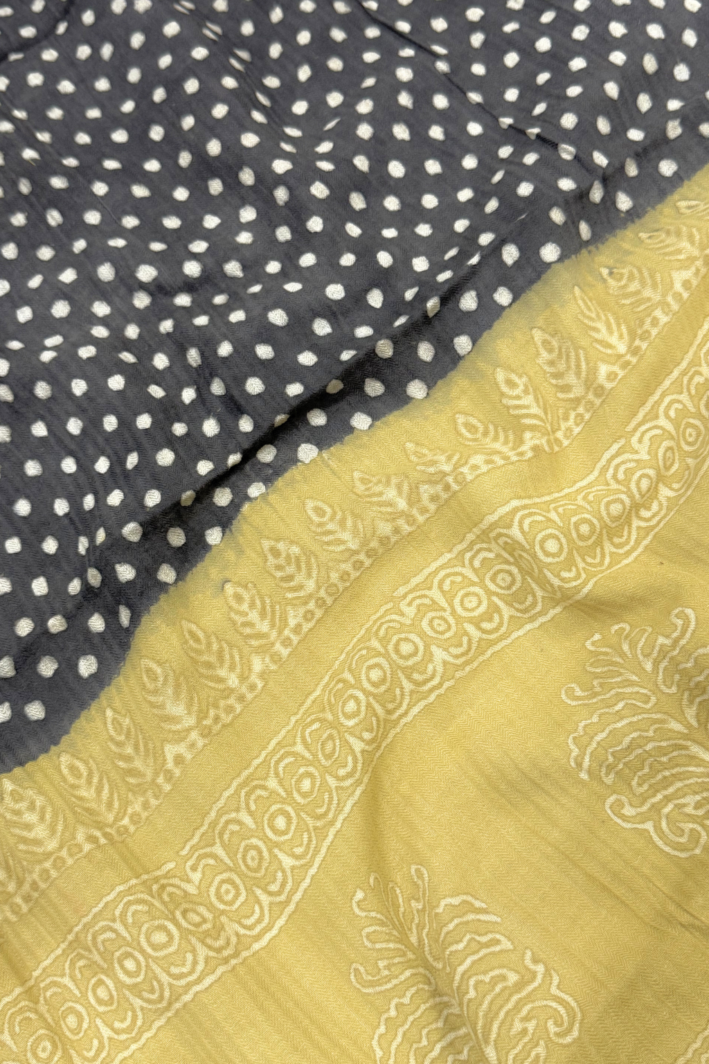 Natural Dye Pashmina Suit With cutwork - Mustard Yellow & Black