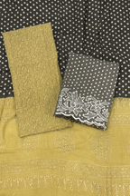 Natural Dye Pashmina Suit With cutwork - Mustard Yellow & Black