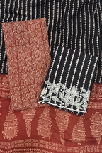 Natural Dye Pashmina Suit With cutwork  - Maroon & Black