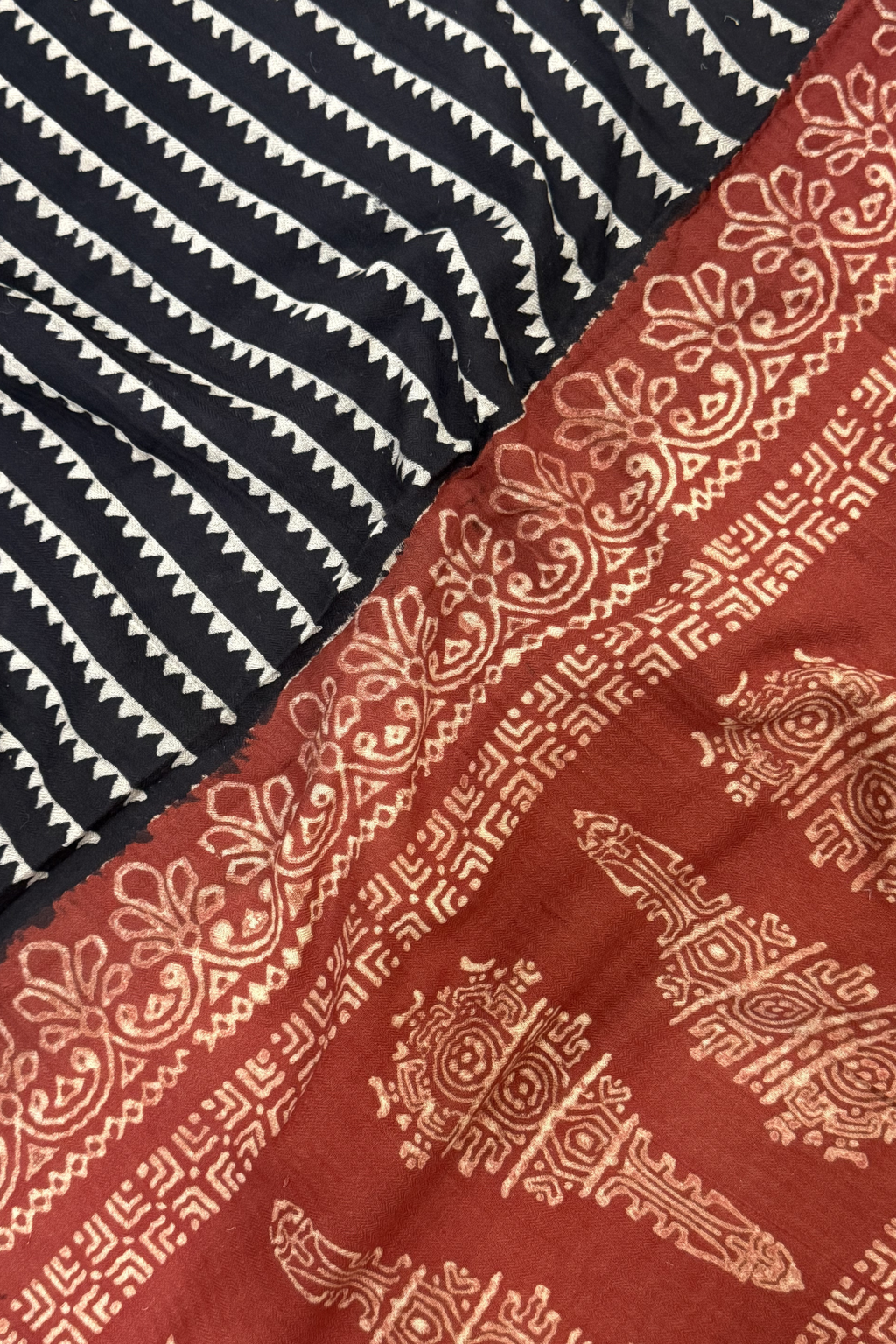Natural Dye Pashmina Suit With cutwork  - Maroon & Black