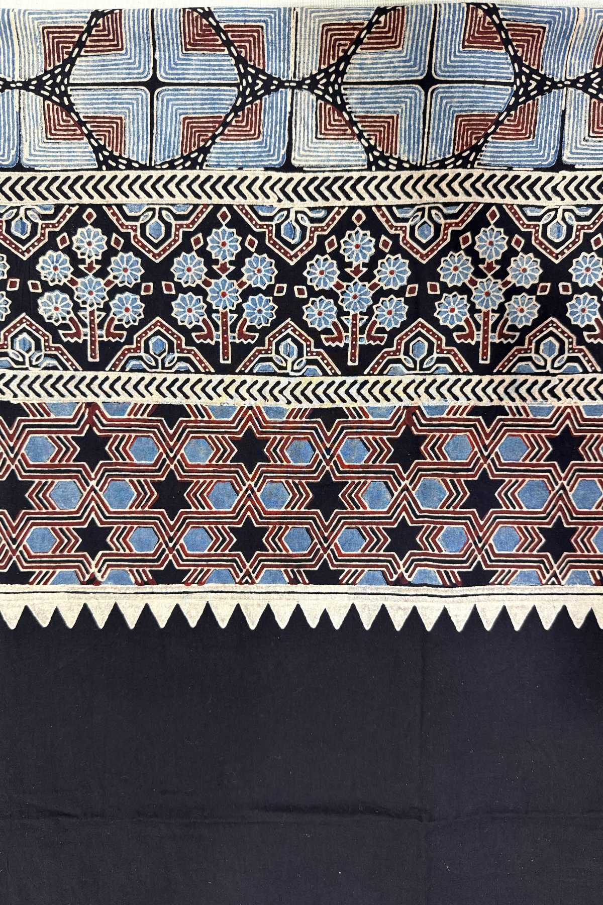 Pure Cotton Ajrak Suit Set With cutwork Bottom - Black