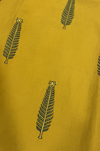 Pure Cotton Ajrak Suit Set With cutwork Bottom- Yellow