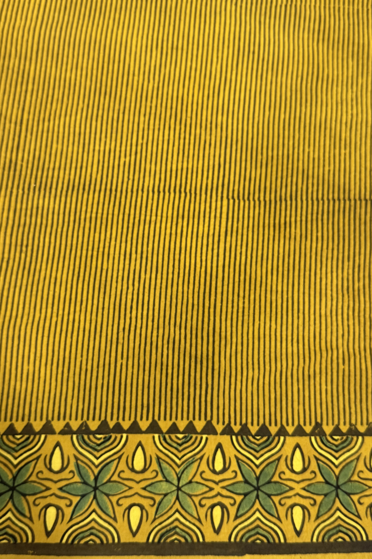 Pure Cotton Ajrak Suit Set With cutwork Bottom- Yellow