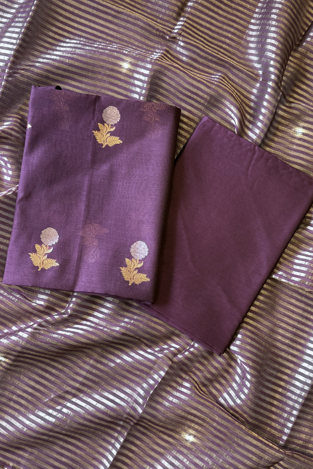 Pure Mul Chanderi With Kadwa Weaving - Wine