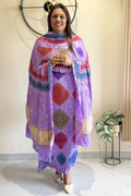 Bandhej Colourful Suit Set - Purple