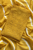 Lucknawi Pure Mul Chanderi 3-Piece Unstitched Kurta Set -  Yellow