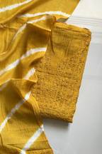 Lucknawi Pure Mul Chanderi 3-Piece Unstitched Kurta Set -  Yellow