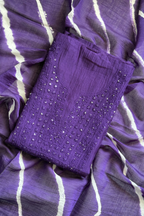 Lucknawi Pure Mul Chanderi 3-Piece Unstitched Kurta Set -Purple