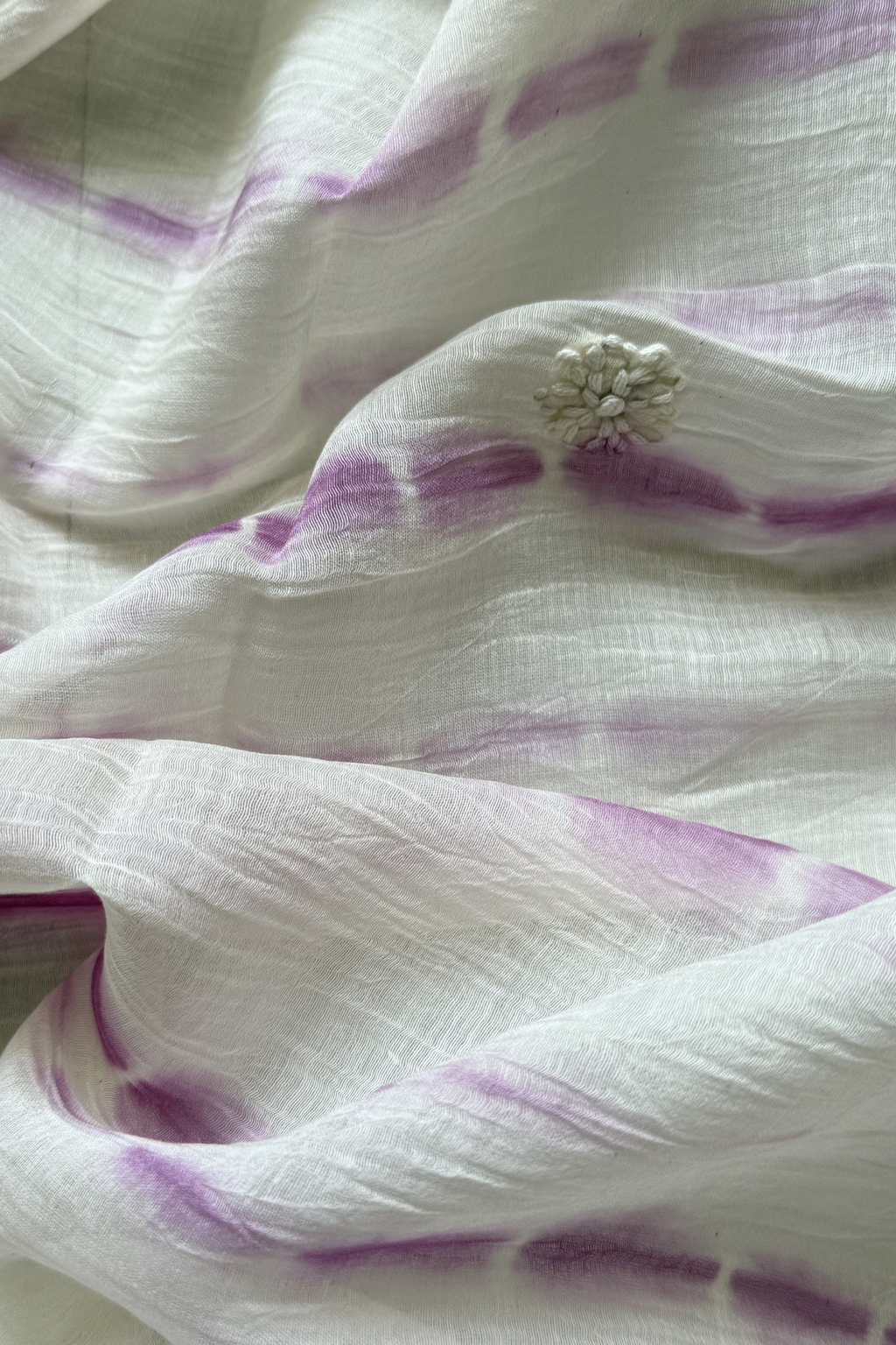 Lucknawi Pure Mul Chanderi 3-Piece Unstitched Kurta Set -  Off White & Light Purple