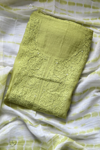 Lucknawi Pure Mul Chanderi 3-Piece Unstitched Kurta Set -  Light Green