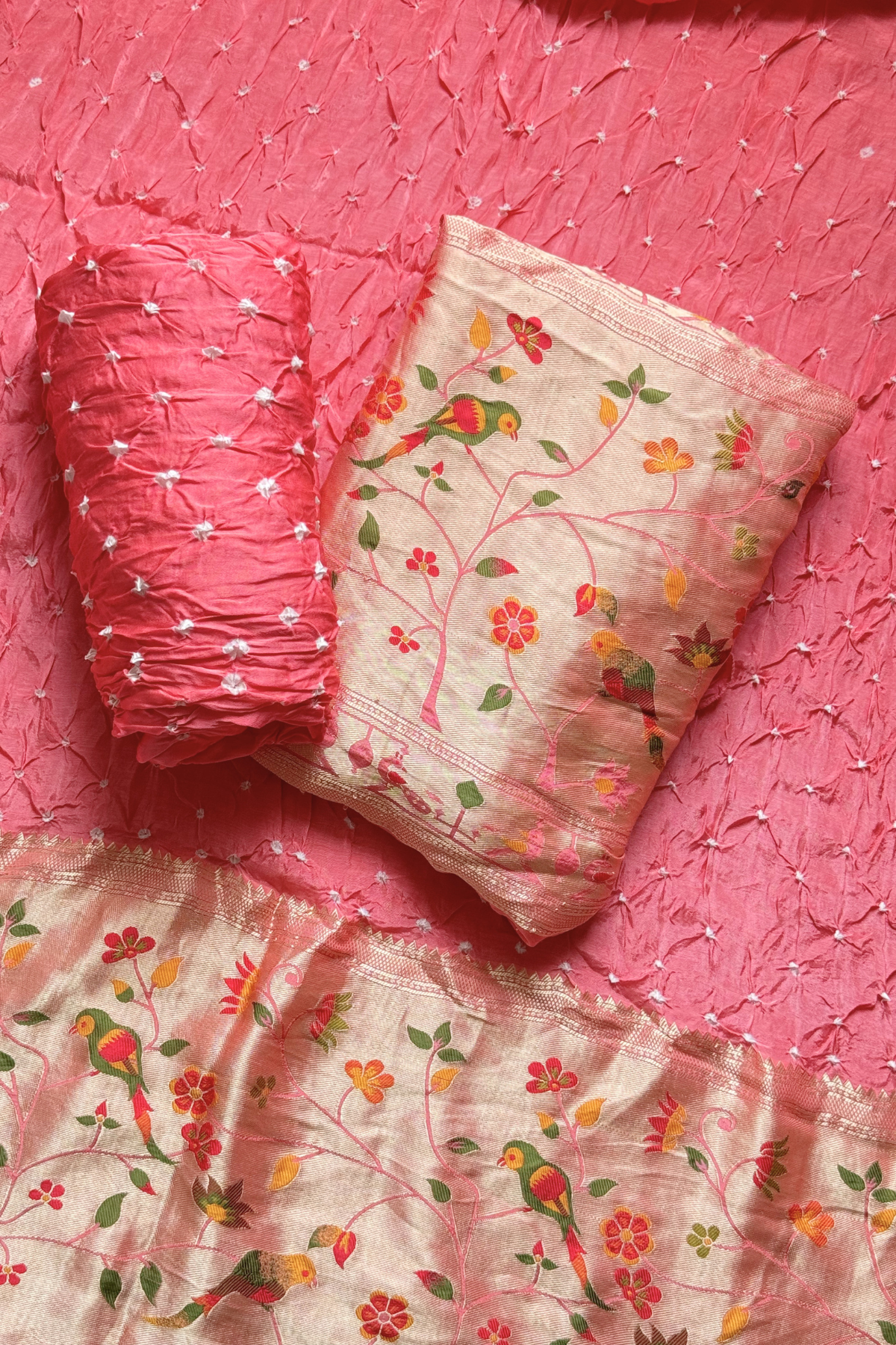 Bandhani With Paitani border - Peach Pink