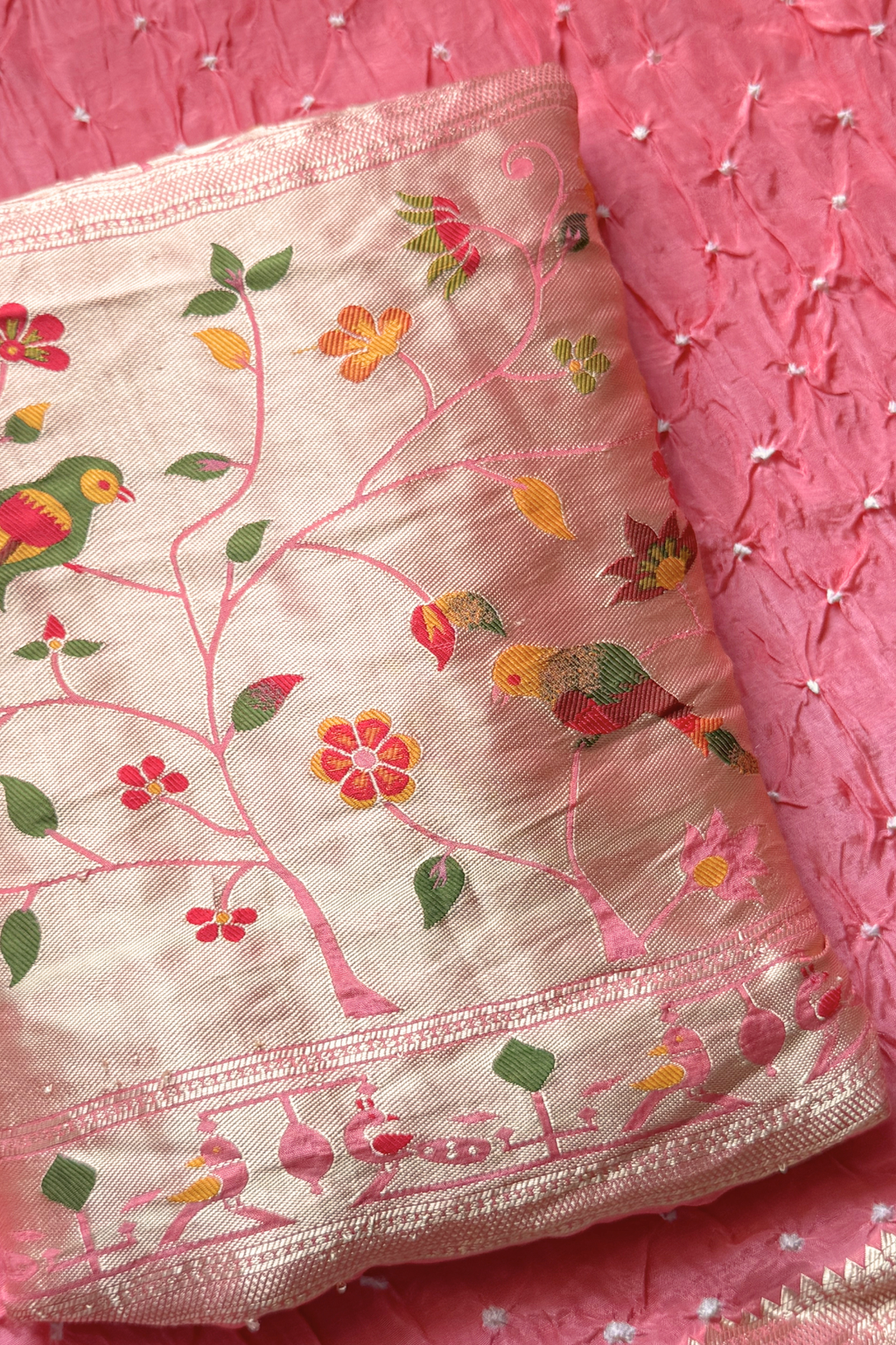 Bandhani With Paitani border - Peach Pink