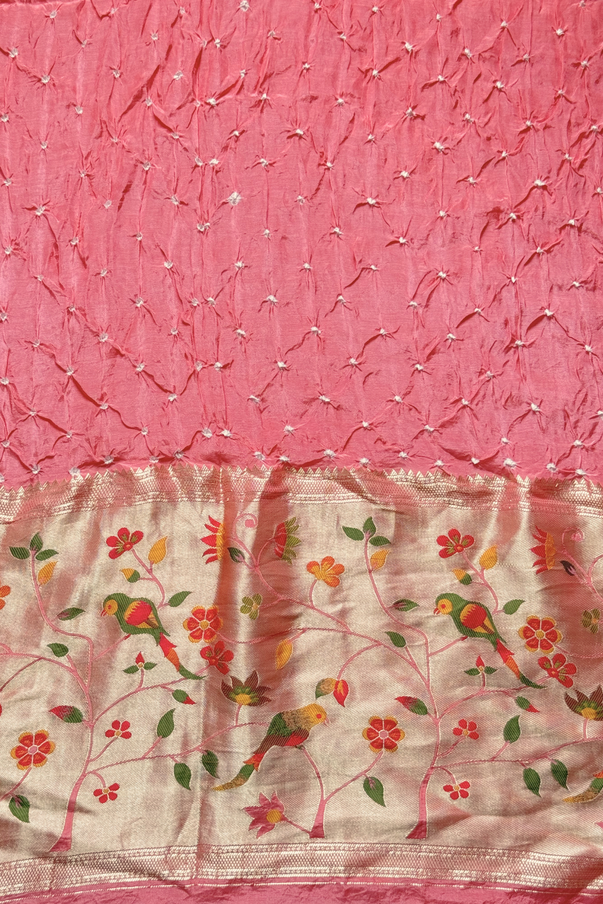 Bandhani With Paitani border - Peach Pink
