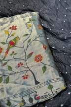 Bandhani With Paitani border - Black Grey