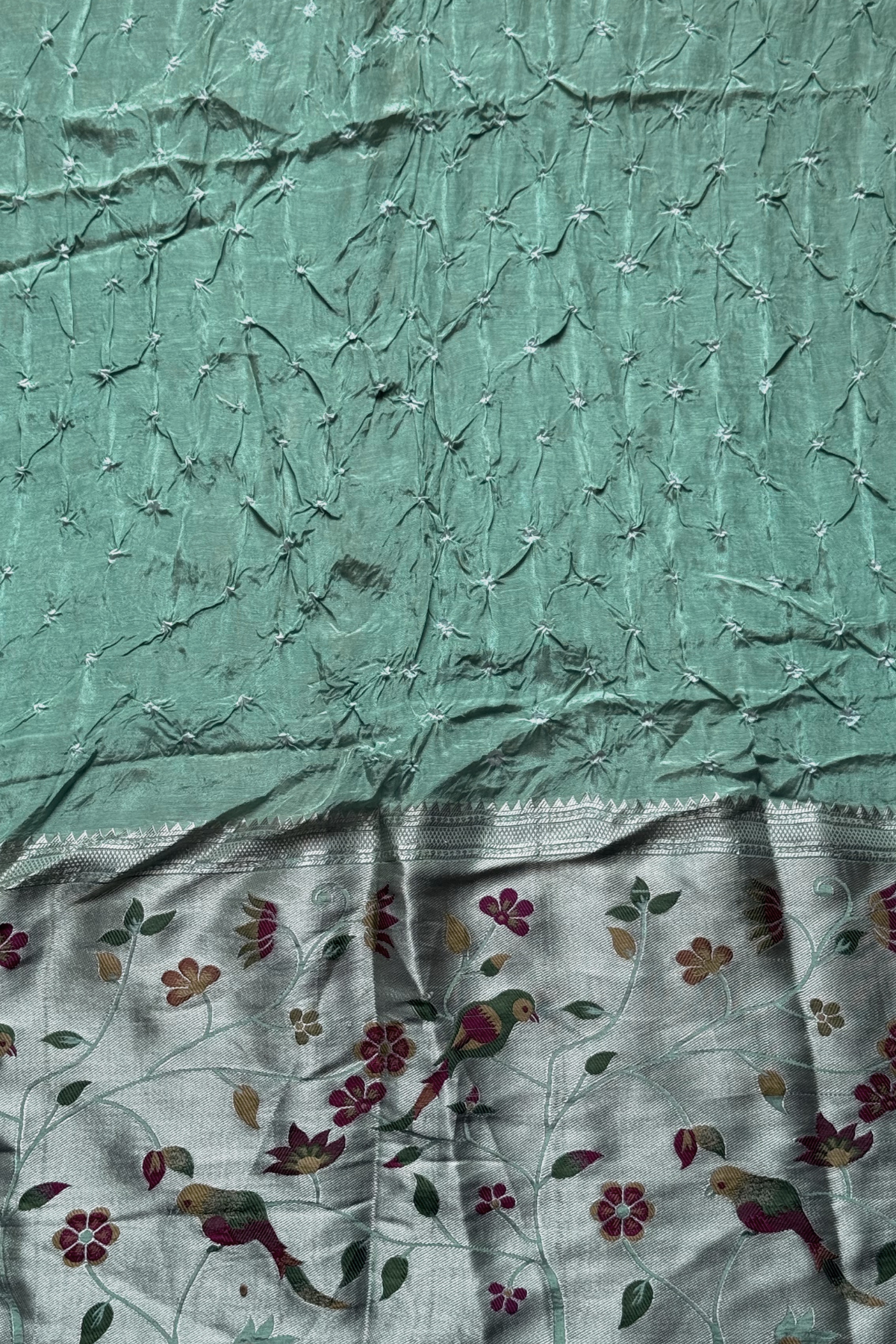 Bandhani With Paitani border - Light Leaf Green