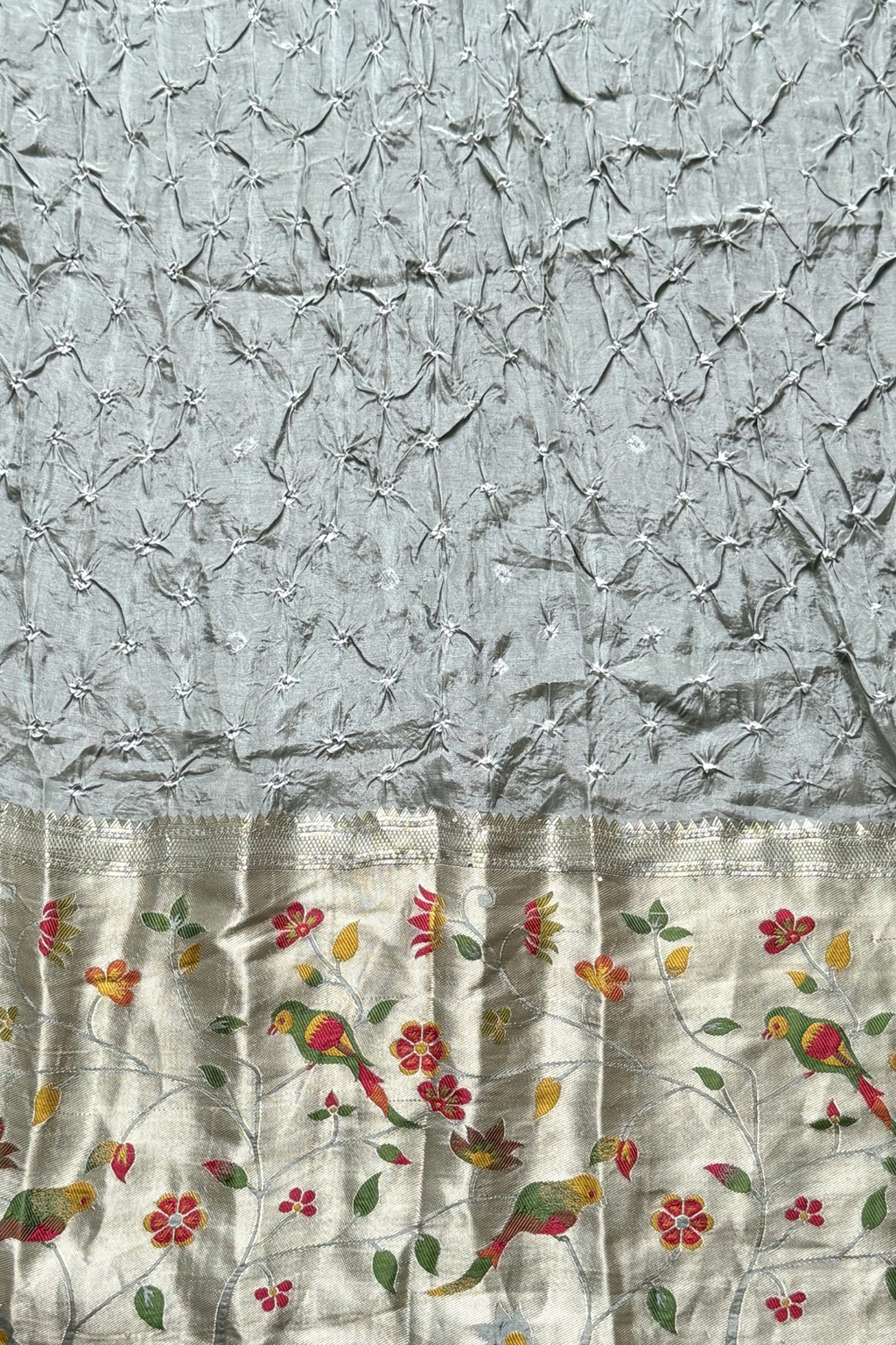 Bandhani With Paitani border - Light Steel Grey