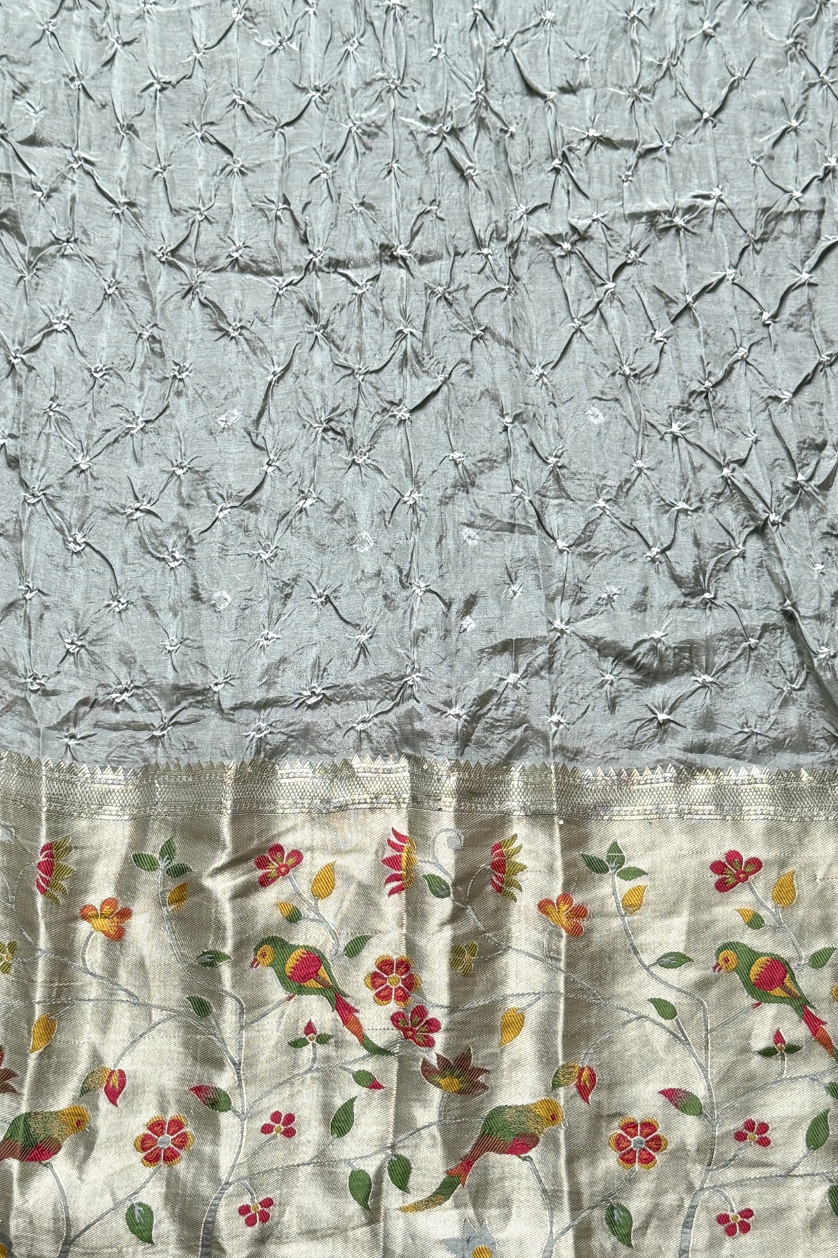 Bandhani With Paitani border - Light Steel Grey
