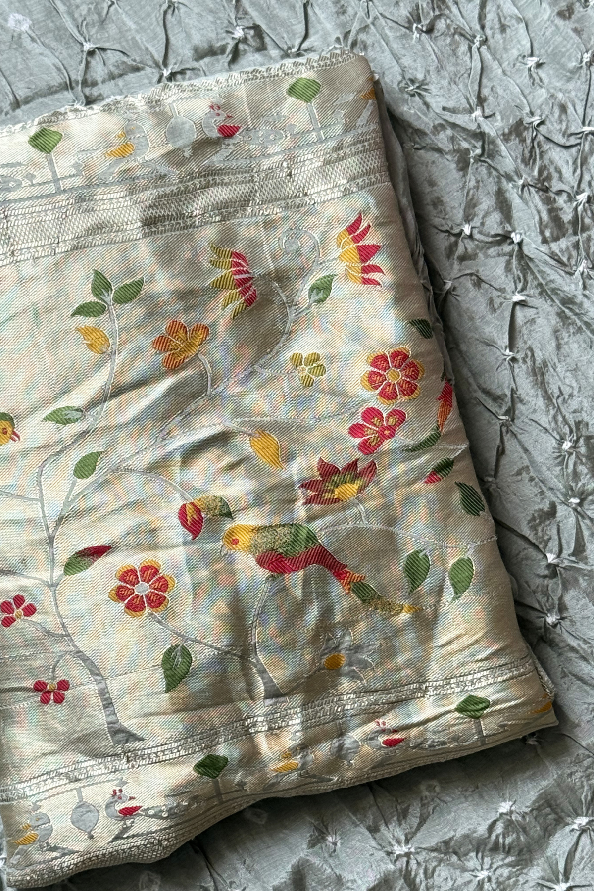 Bandhani With Paitani border - Light Steel Grey