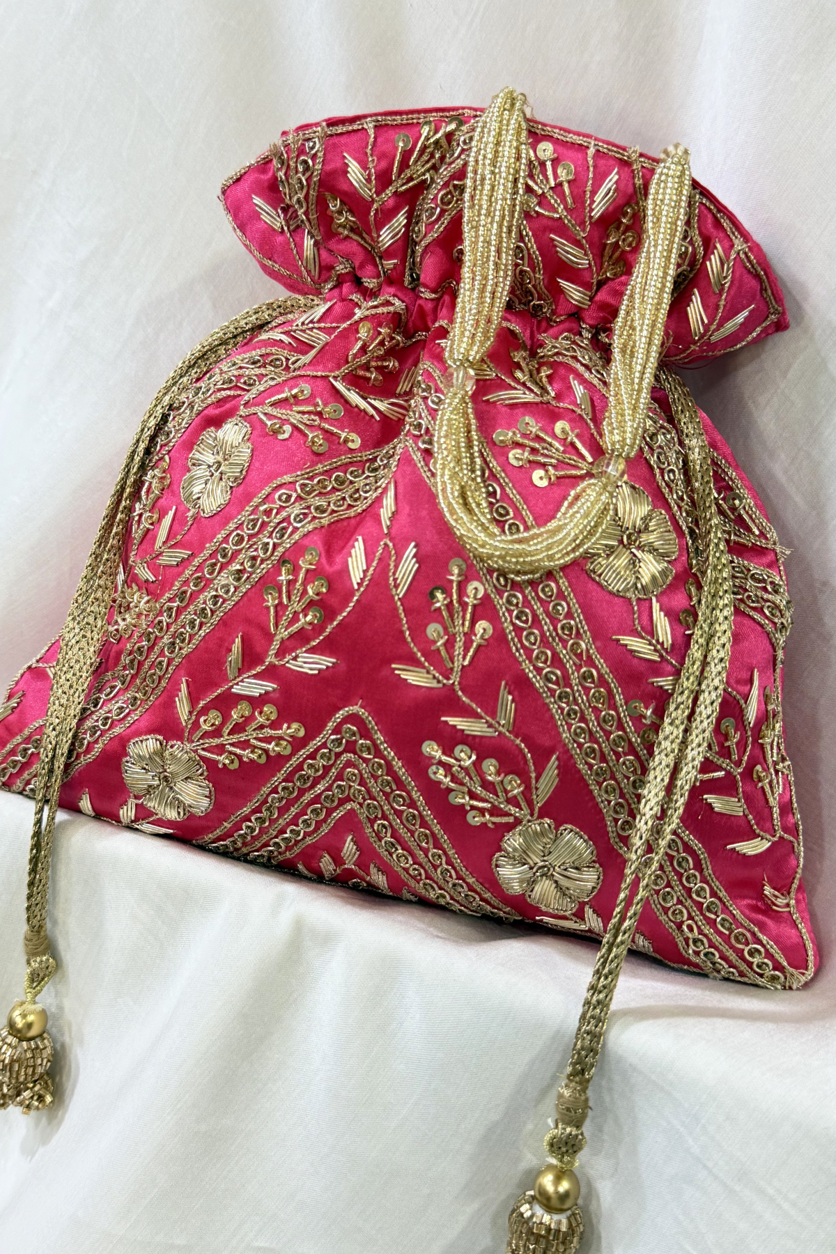 Zardosi Work Potli Bag - Pink