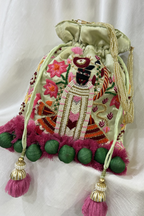 Shreenath Ji Work Potli Bag - Pista Green
