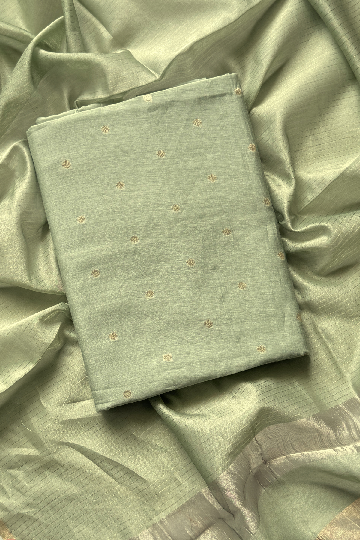 Pure Mul Chanderi Banarasi Weaving Suit Set - Pista Green