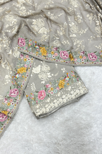 Pure Georgette With Parsi Work Unstitched Suit Set -  Gray