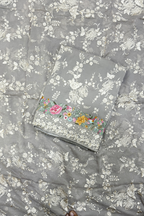 Pure Georgette With Parsi Work Unstitched Suit Set -  Gray