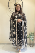 Pure Georjette With Parsi Work Unstitched Suit Set - Black