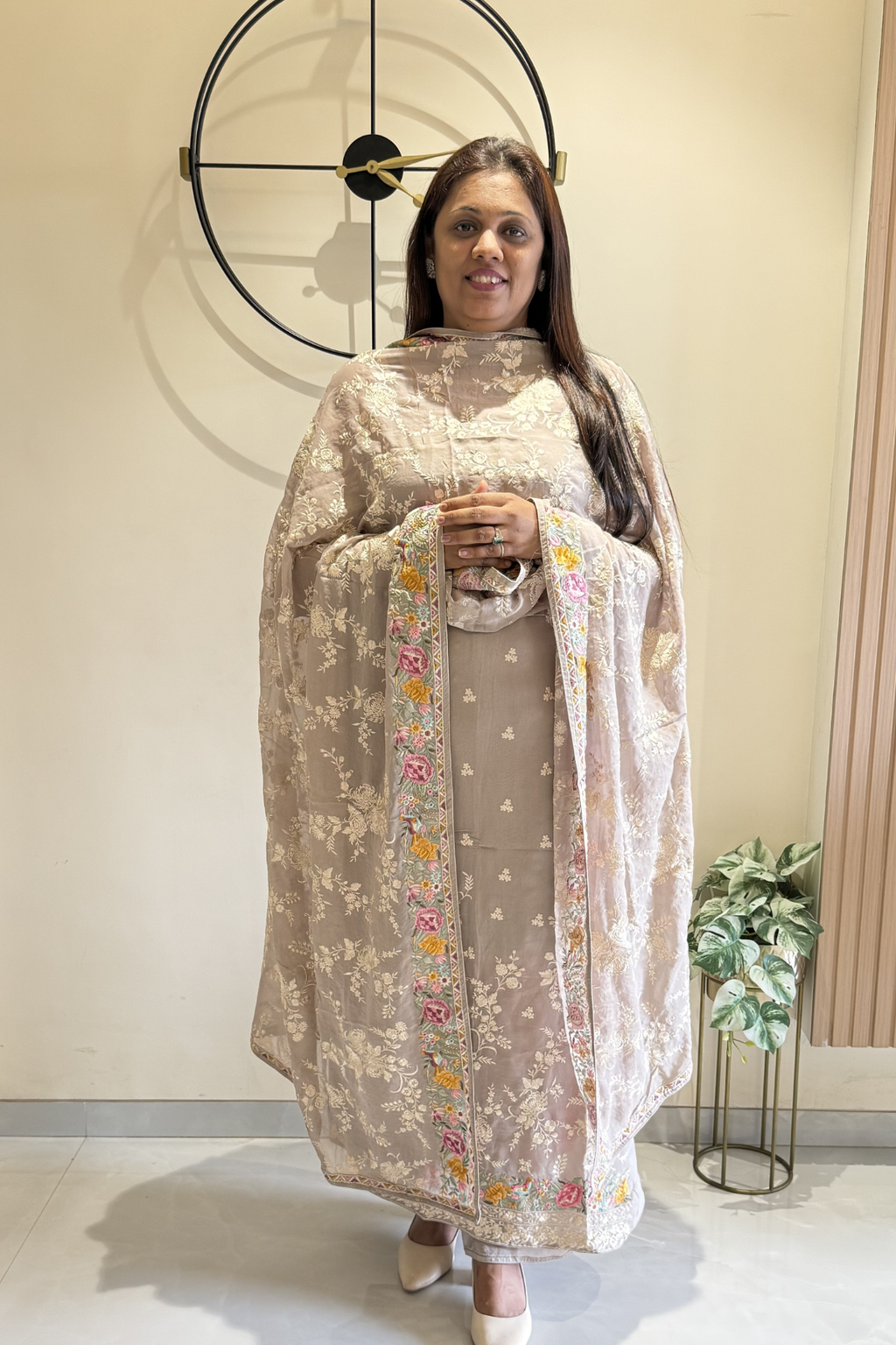 Pure Georgette With Parsi Work Unstitched Suit Set -  Gray