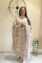 Pure Georgette With Parsi Work Unstitched Suit Set -  Gray