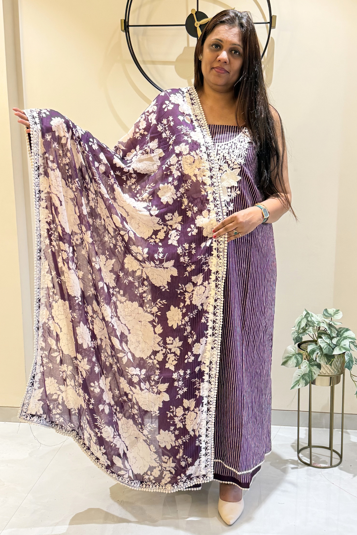 Pure Georgette With Parsi Work Unstitched Suit Set - Wine Purple