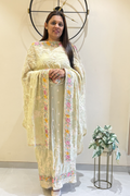 Pure Georgette With Parsi Work Unstitched Suit Set -  Light Pista Green
