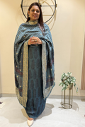 Hand Block bagh Printed Suit Set With Banarasi Weaving -  Dark teal blue color