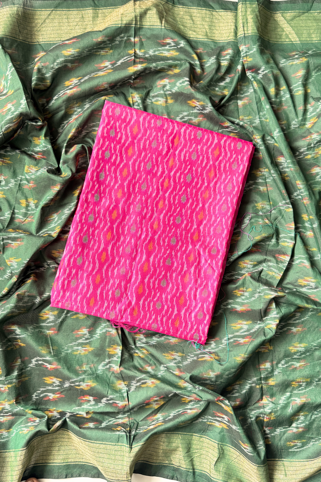 Sicco Ikkat Patola Premium 2-Piece Suit Set – Pink & Green