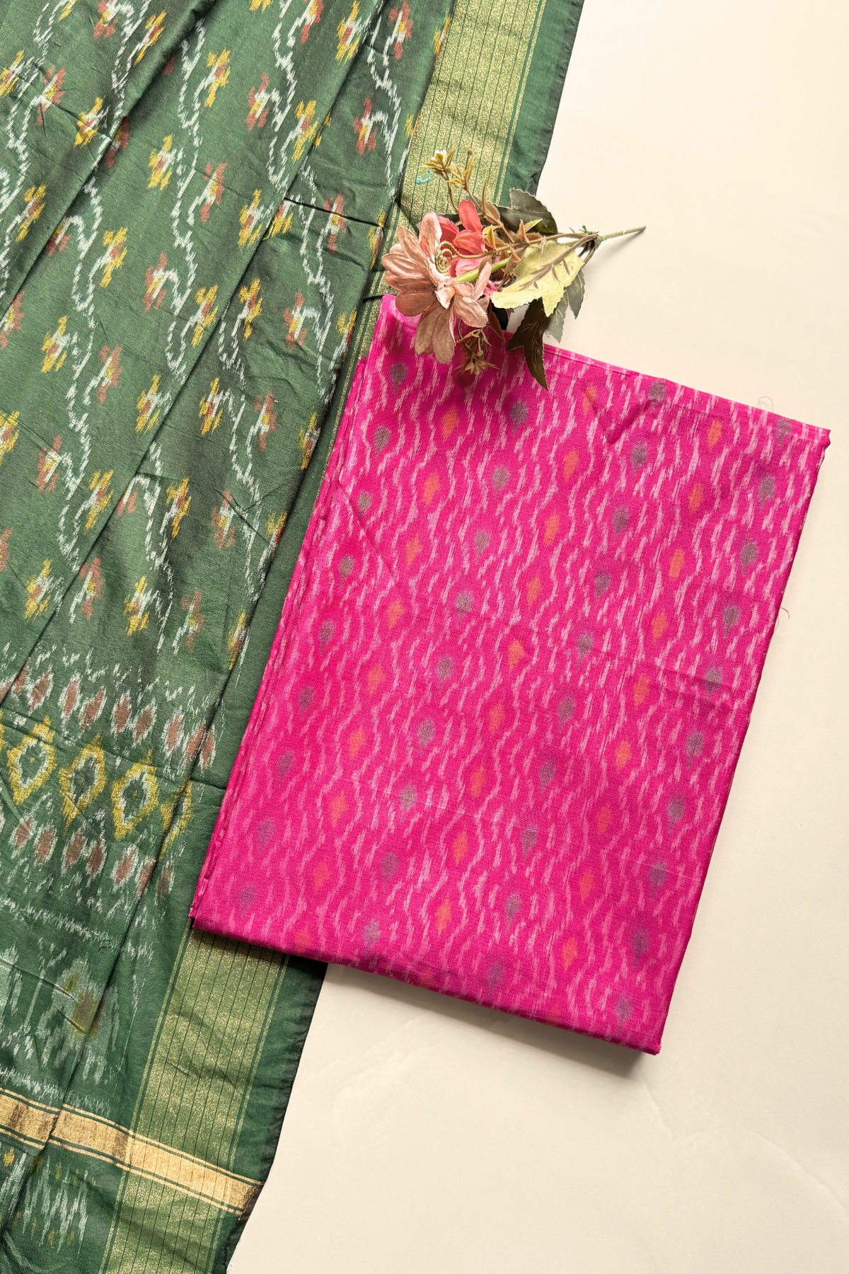 Sicco Ikkat Patola Premium 2-Piece Suit Set – Pink & Green
