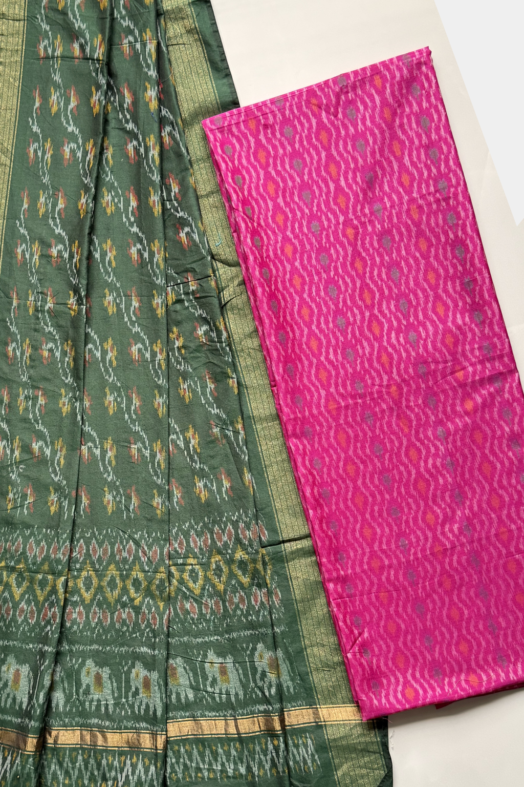 Sicco Ikkat Patola Premium 2-Piece Suit Set – Pink & Green