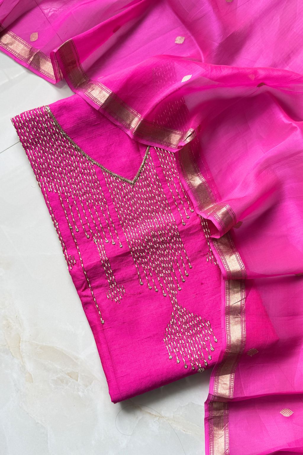 Pure Raw Silk Banarasi Suit - Pink