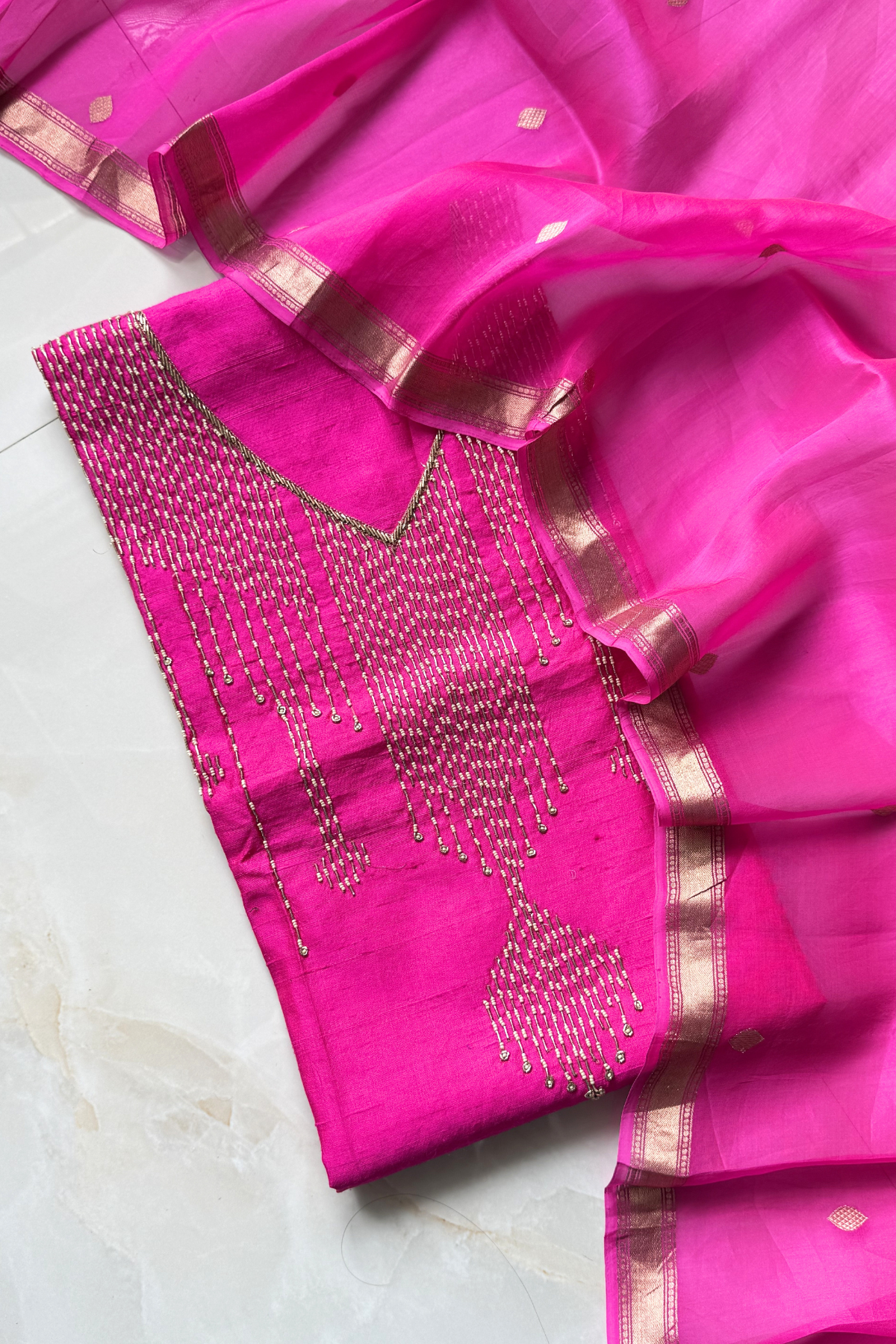 Pure Raw Silk Banarasi Suit - Pink