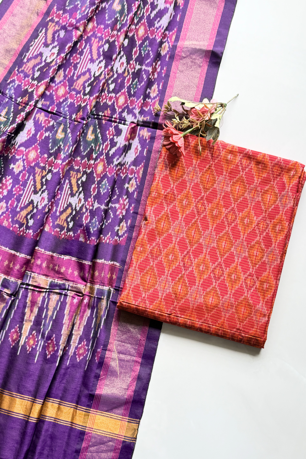 Sicco Ikkat Patola Premium 2-Piece Suit Set – Pink & Purple
