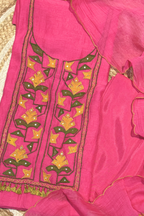 Applique Work Mul Chanderi 3 pc Suit set - Neon Pink