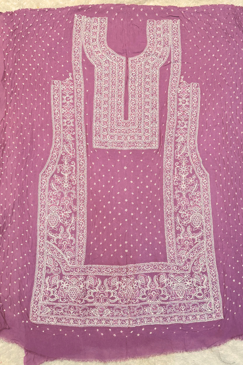 Lucknowi style thread work with bandhej - orchid pink