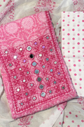 Pure Cotton Mirror Work 3 Piece Unstitched Suit Set - Pink